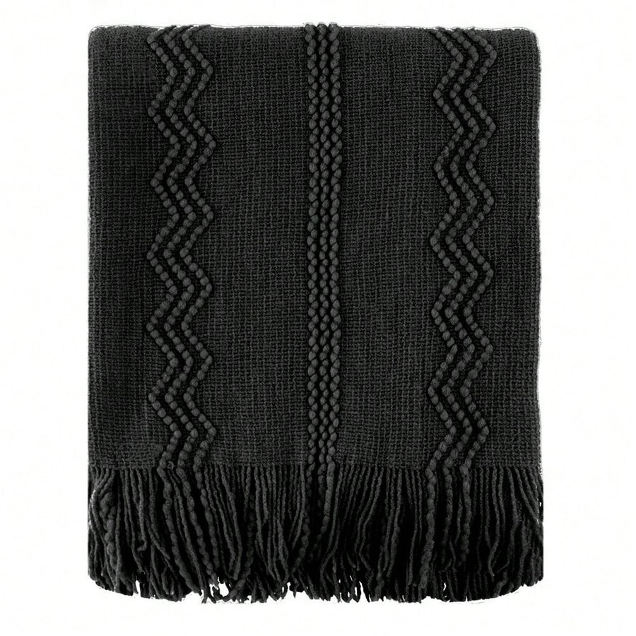 Black Throw Blanket With Fringe, Bed Throws For Home Decor, Decorative Black Knit Throw For Couch Sofa, Home Decor,50"X60"