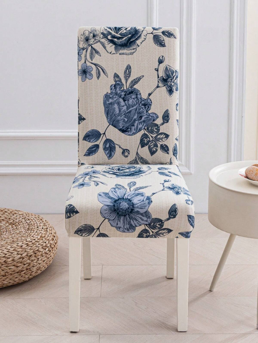 (1pc/4pcs/6pcs) Stretch Milk Silk Printed Chair Cover, Floral Design, Suitable For Living Room, Dining Room, Study, All Seasons