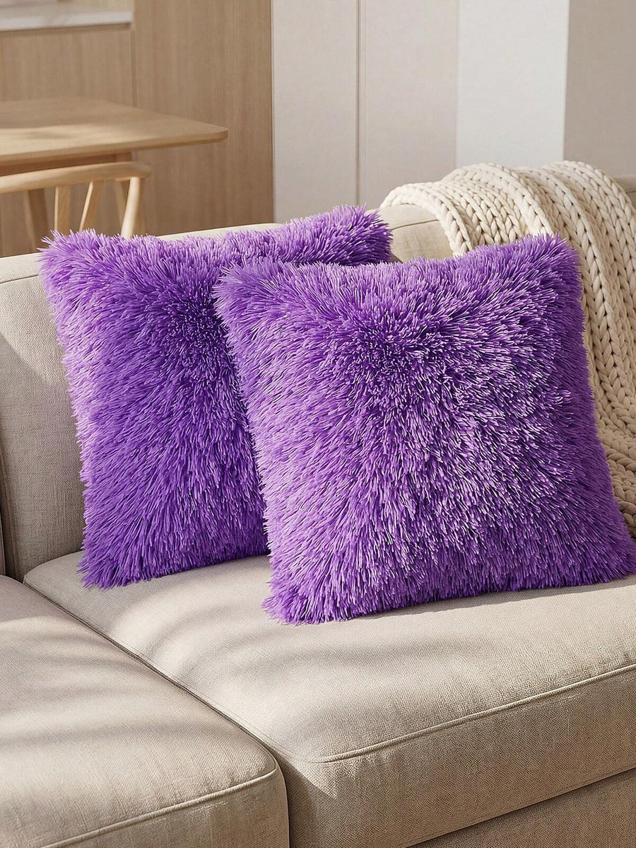 1/2/4pcs Solid Color Plush Pillow Cover (Pillow Insert Not Included), Minimalist Double-Sided Fluffy Square Cushion Cover, Soft Comfortable Home Decor Throw Pillow Case, Suitable For Bedroom, Living Room, Sofa, Chair, Zipper Closure