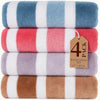 4pcs Pack Bath Towel & Beach Towel Set, 27"X55" Microfiber, Ultra-Soft & Absorbent, 290gsm,Super Soft Five-Star Hotel Standard Two-Color Striped, Ideal Bathroom Supplies For Family Essentials